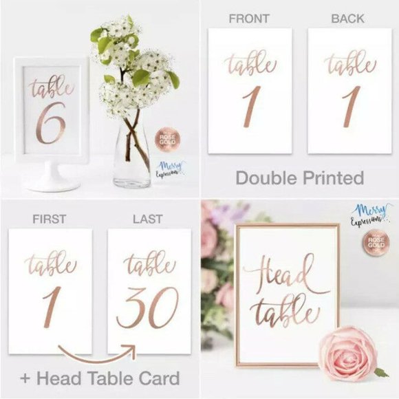 unbranded Other - Rose Gold Wedding Table Numbers Cards 1-30  number